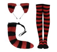 Allbestop Halloween Costume Ensemble De Chaussettes Hautes Rayées Félin Avec Oreilles Et Queue Pour Femme Tenue De Cour Médiévale Fantaisie Déguisement Halloween(C1,Taille unique)