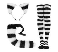 Allbestop Halloween Costume Ensemble De Chaussettes Hautes Rayées Félin Avec Oreilles Et Queue Pour Femme Tenue De Cour Médiévale Fantaisie Déguisement Halloween(A1,Taille unique)