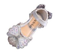 Allbestop Mary Janes Fille Mode Printemps Été Filles Sandales Élégantes pour Occasions Spéciales avec Strass Nœud Cristal et Détail Boucle Chaussures Confortables pour Spectacle et Danse(Argent,26)