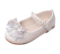 Allbestop Mary Janes Fille Sandales Mode pour Filles Nouveau Modèle à Nœud Décoratif Semelle Plate Perles Confortables Boucle Polyvalentes Chaussure Princesse Fille(Blanc,32)
