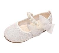 Allbestop Mary Janes Fille Sandales pour Filles, Nouveau Modèle à La Mode, Mignon et Polyvalent, Décoration avec Nœud en Perles, Fond Plat, Boucle à Crochet, Chaussures Confortables(Blanc,35)