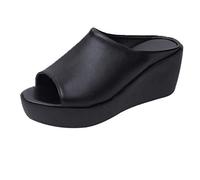 Allbestop Mules Compensées Femme, Chaussures De Mariage À Plateforme, Sandales Été, Chaussons Fourrure (Le Noir, 37)