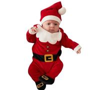 Allbestop Noël Déguisement Costume Ensembles Tenue de noël pour nouveau-né, barboteuse de père pour bébés garçons et filles, combinaison polaire, vêtements, ensemble chapeaux(Rouge,0-3 mois)