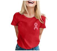 Allbestop Octobre Rose Haut Femme Ete, Mois de Sensibilisation au Cancer du Sein Ruban Rose Cancer du Sein T Shirt Femme Coton Octobre Shirts(Rouge,XXL)