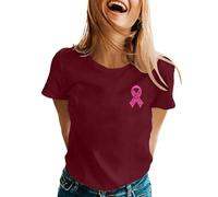 Allbestop Octobre Rose Haut Femme Ete, Shirts pour Le Mois Mondial de Sensibilisation au Cancer du Sein Octobre, Le Mois du Ruban Rose Cancer Sein Sweat Femme Tshirt(Bordeaux,S)