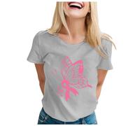 Allbestop Octobre Rose T Shirt Femme, La Lutte Contre Le Cancer du Sein T Shirt Cancer du Sein Cœur Rose Ruban Tshirt Tee Femme Coton Octobre Tee D'Octobre(Gris,S)