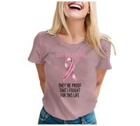 Allbestop Octobre Rose Tee Shirt Femme Coton, Guerrière Cancer du Sein Prevention Femme Cadeau T Shirt Ruban Octobre Rose Tshirt Tee Coton Cancer du Sein(Bleu,S)
