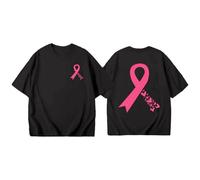 Allbestop Octobre Rose Tee Shirt Femme Coton, Women's Breast Cancer Printed Casual Short Sleeved T Shirt Ruban Octobre Rose Femme Tshirt Tee Col Rond Cancer du Sein(Noir,M)