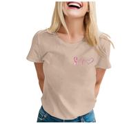 Allbestop Octobre Rose Tee Shirt Femme Grande Taille, Contre Le Cancer du Sein Cancer du Sein Octobre Rose Ruban Arc en T Shirt Tee Femme Grande Taille Contre(Kaki,S)