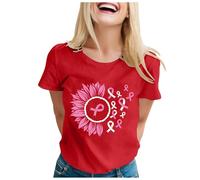 Allbestop Octobre Rose Tee Shirt Femme Grande Taille, Octobre Cancer Ruban Rose Cancer du Sein T Shirt Tshirt Femme Tee(Rouge,5XL)