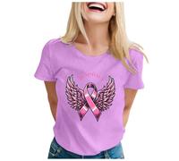 Allbestop Octobre Rose Top Femme, Cancer du Sein T Shirt Ruban Rose Cancer du Sein Shirts Haut Femme Octobre, Contre Le T Shirt(Violet,3XL)
