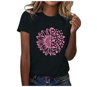 Allbestop Octobre Rose Top, Guerrière Cancer du Sein Prevention Femme Cadeau T Shirt Ruban Rose Cancer du Sein T Shirt Tee Octobre pour Femme Imprimé(Noir,S)