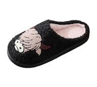 Allbestop Pantoufles Hiver pour Femmes Douces et Chaudes Motif Vache Dessin animé Confort intérieur rembourré Coton qualité supérieure (Noir,37)