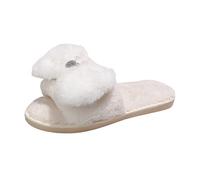 Allbestop Pantoufles pour Femmes Chaussons Intérieur Et Extérieur Dames Mode Couleur Unie Peluche Strass Amour nœud décoration Bout Ouvert Plat décontracté Coton Sandales Plates Blanches(Blanc,39)