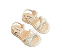 Allbestop Sandale Filles Sandales Bout Ouvert Élégantes Sandales Plates Design Sans Boucle pour Enfants Estival Chaussures Décontractéeset Habillées(Beige,30)