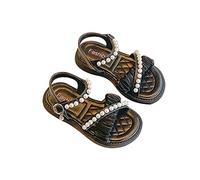 Allbestop Sandale Filles Sandales Bout Ouvert Élégantes Sandales Plates Design Sans Boucle pour Enfants Estival Chaussures Décontractéeset Habillées(Noir,23)