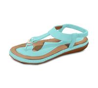 Allbestop Sandales Bout Ouvert Femmes, Tongs Femme Cuir Plates Femme Pantoufle Été Sandales d'Été Plates pour Fille Chaussons Été Chaussons de Plage(Bleu ciel,42)
