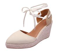 Allbestop Sandales Compensées Sandales Compensées Femmes Été Talons Hauts Paille Plateforme Demi Orteils Espadrilles Chaussures Dames Nouvelle(Blanc,41)