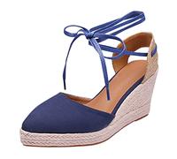 Allbestop Sandales Compensées Sandales Compensées Femmes Été Talons Hauts Paille Plateforme Demi Orteils Espadrilles Chaussures Dames Nouvelle(Bleu,42)