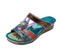 Allbestop Sandales Femme Été Compensées Plateforme, Espadrilles Compensées Sandales Femme Orthopédique Talons Hauts à Brides Croisées pour Femmes Pantoufles Été Chaussure Pied Extra Large(Bleu,37.5)