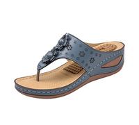Allbestop Sandales Femme Été Compensées, Renfort Talon Chaussure Chaussons D Été Femme Sandales Talons Hauts Orthopédiques Chausson Cuir Souple Bebe(Bleu,37)