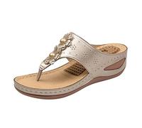Allbestop Sandales Femme Été Compensées, Renfort Talon Chaussure Chaussons D Été Femme Sandales Talons Hauts Orthopédiques Chausson Cuir Souple Bebe(Or,41)