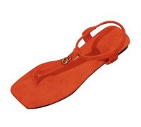 Allbestop Sandales Femme Été Confortable, Tongs Femme Cuir Sandales Plates Classiques Pantoufle Été Chaussure Chaussons Ballerines Chaussons de Plage(Orange,37.5)
