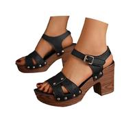 Allbestop Sandales Femmes Sandales d'Été à Talons Hauts pour Femmes, Chaussures Confortables, Décontractées, Habillées, à Bout Ouvert, Enfiler, pour Les Vacances, Le Travail, Les Rendez Vous(Noir,37)