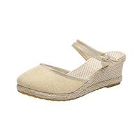 Allbestop Sandales pour La Maison Sandales Femmes Élégantes pour L'Été avec Semelle Compensée Confortable et Tissage Respirant Une Marche Agréable en Toute Saison(Beige,41)