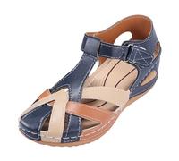 Allbestop Sandalettes Femme Sandales Femmes Été Décontractées à Crochet avec Semelle Compensée Confortables pour Plage(Bleu marine,38)