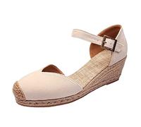 Allbestop Sandals For Women Sandales Compensées Tissées Pour Femmes Talon Haut Plateforme Estivale Décontractée(Beige,41)