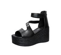 Allbestop Sandals For Women Sandales Noires Pour Femmes - Élégante Avec Talon Compensé Et Semelle Épaisse Confort Été Nouvelles Tendances Grande Pointure Style Extérieur(Le noir,41)