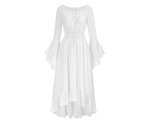 Allbestop sans Manche avec Poches,Robe pour Mariage invité Femme Goth Robe Médiévale Blanche Robe Longue Boho Femme Deguisement Versailles Femme Robe Princesse Femme Grande Taille(Blanc,XL)