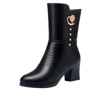 Allbestop Santiag Femme, Bottines Chauffées Douces Botte Securite Chantier Women's Plush Lined Mid-Calf Snow Boots Bottes de Neige Botas de Plataforma Con Cuña Para Mujer(Noir,42)