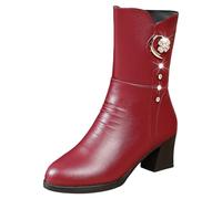 Allbestop Santiag Femme, Bottines Chauffées Douces Botte Securite Chantier Women's Plush Lined Mid-Calf Snow Boots Bottes de Neige Botas de Plataforma Con Cuña Para Mujer(Bordeaux,37)