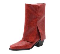 Allbestop Santiag Femme, Bottines Femme Talon Bottes Talon Carré Chelsea Boots Damen Chaussures de Neige Chaussures Remonte(Rouge,42)