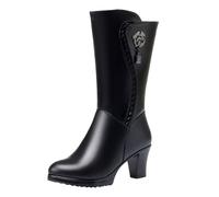Allbestop Santiag Femme, Cuissarde Femme Talon Haut Sexy Pute Bottes Genou Bottes Hautes pour Femmes Mi-Mollet à Talon Carré pour Cuir Mollet Large en Cuir(Noir,41)