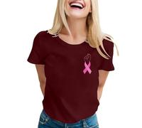 Allbestop T Shirts à Manches Courtes Femme Octobre Rose, T Shirt D'Octobre sur Le Cancer du Sein Cancer du Sein Cœur Rose Ruban Tshirt Tee Shirt Femme Octobre(Bordeaux,XXL)