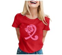 Allbestop T Shirts à Manches Courtes Femme Octobre Rose, Vêtements de Cancer du Sein Octobre, Le Mois du Ruban Rose T Shirt Femme(Rouge,L)