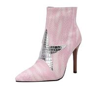 Allbestop Talon Femme, Bottes Cowboy Femme Elégantes Bottines Mollets Larges Western Boots Bottes Orthopédiques Imperméables Et Chaudes en Fourrure Fold Over Boots Chaussures de Neige Sorel(Rose,41)