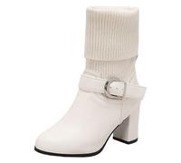 Allbestop Talon Femme, Bottines à Talons Aiguilles Bottes Femme Mollet Large Women Snow Boots Imperméable Boots Neige Chaussure Remonte(Blanc,42)