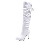 Allbestop Talon Femme, Cuissarde Femme Talon Haut Sexy Pute Bottes Longues pour Botte Haute Noire Bottes à Lacets et Talons Carrés pour Cavalières Cuir Equitation(Blanc,40)