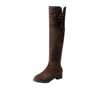 Allbestop Talon Femme, La Modeuse-Bottes, Cuissardes Mi-Hautes en Suédine Bottes Femme Genou Bottes Hautes Cuir Chaussure Talon Cuir Mollet Large Fourrées(Marron,42)