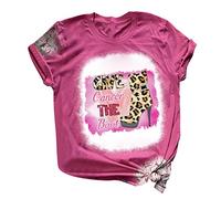 Allbestop Tee Shirt Femme Coton Octobre Rose, Chemisiers Et Blouses Le Cancer du Sein Ruban Octobre Rose Femme Tshirt T Shirt Ample pour Shirts(Rouge,S)
