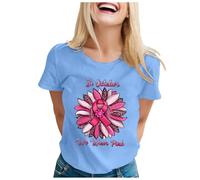 Allbestop Tee Shirt Femme Coton Octobre Rose, Guerrière Cancer du Sein Prevention Femme Cadeau T Shirt Ruban Octobre Rose Tshirt Tee Lin Cancer du Sein Cadeau(Bleu,S)