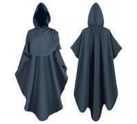 Allbestop Terrifier Costume Halloween Manteau Cape Médiéval Halloween Gothique Unisexe Grande Avec Capuche Amovible Fermeture Boutonnée Laine Texturée Style Punk Rock(Bleu,M)