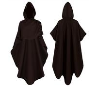 Allbestop Terrifier Costume Halloween Manteau Cape Médiéval Halloween Gothique Unisexe Grande Avec Capuche Amovible Fermeture Boutonnée Laine Texturée Style Punk Rock(Café,L)