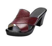 Allbestop Tong Femme Compensées,Botte Femme Hiver Talon Chaussure Vintage Femme Année 50 Espadrille Femmes Pantoufles Homme Ete Chausson Femme Pas Cher Mules Femme Compe(Vin,42)