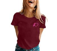 Allbestop Top Femme Ete Octobre Rose, T Shirts Contre Le Cancer du Sein Ruban Rose Cancer du Sein T Shirt Tee Shirt Anti UV Femme Octobre(Bordeaux,XXL)