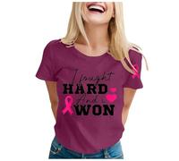 Allbestop Top Octobre Rose, T Shirt Imprimé sur Le Thème du Cancer du Sein Ruban Rose Cancer Sein Octobre T Shirt Haut Femme Ete Femme(Rouge,XXL)